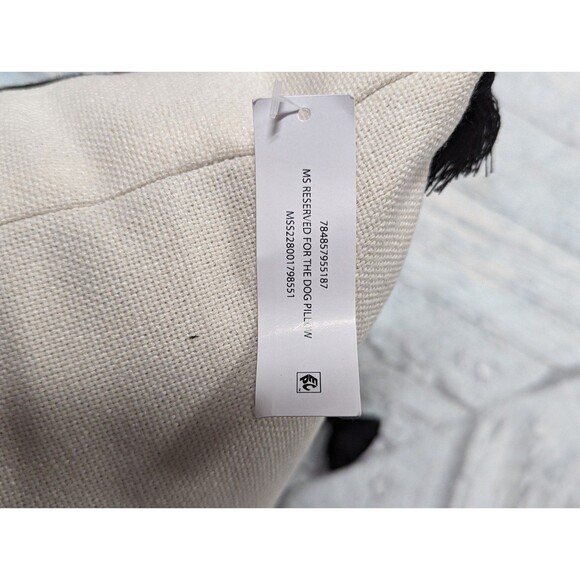 Reserve for the dog cream square decorative throw pillow and black tassels - Picture 4 of 6